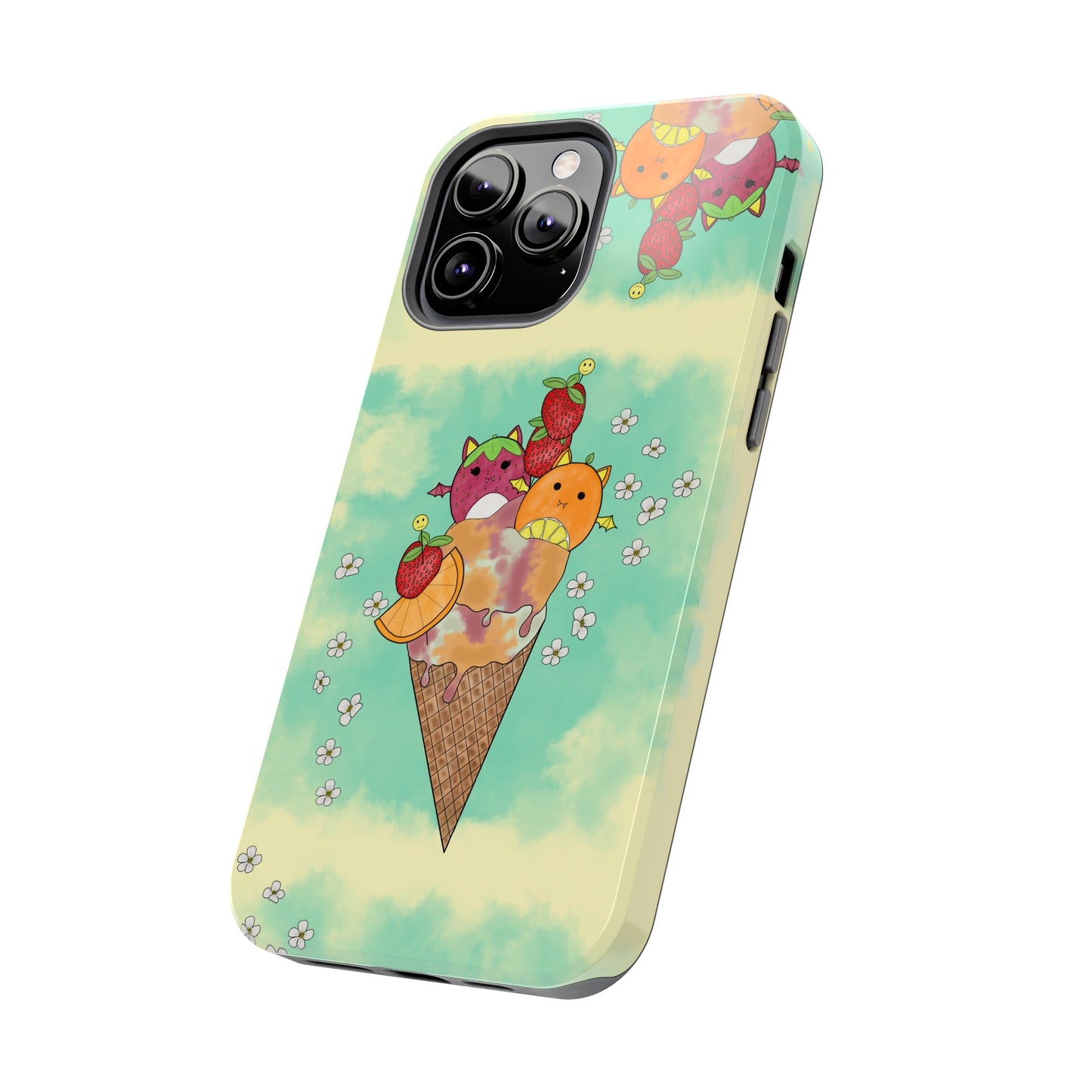 Cute Fruit Bats with Ice Cream and Fruit squish inspired Tough Phone Case. iPhone 14,13,12,11,10,9,8,7 + More