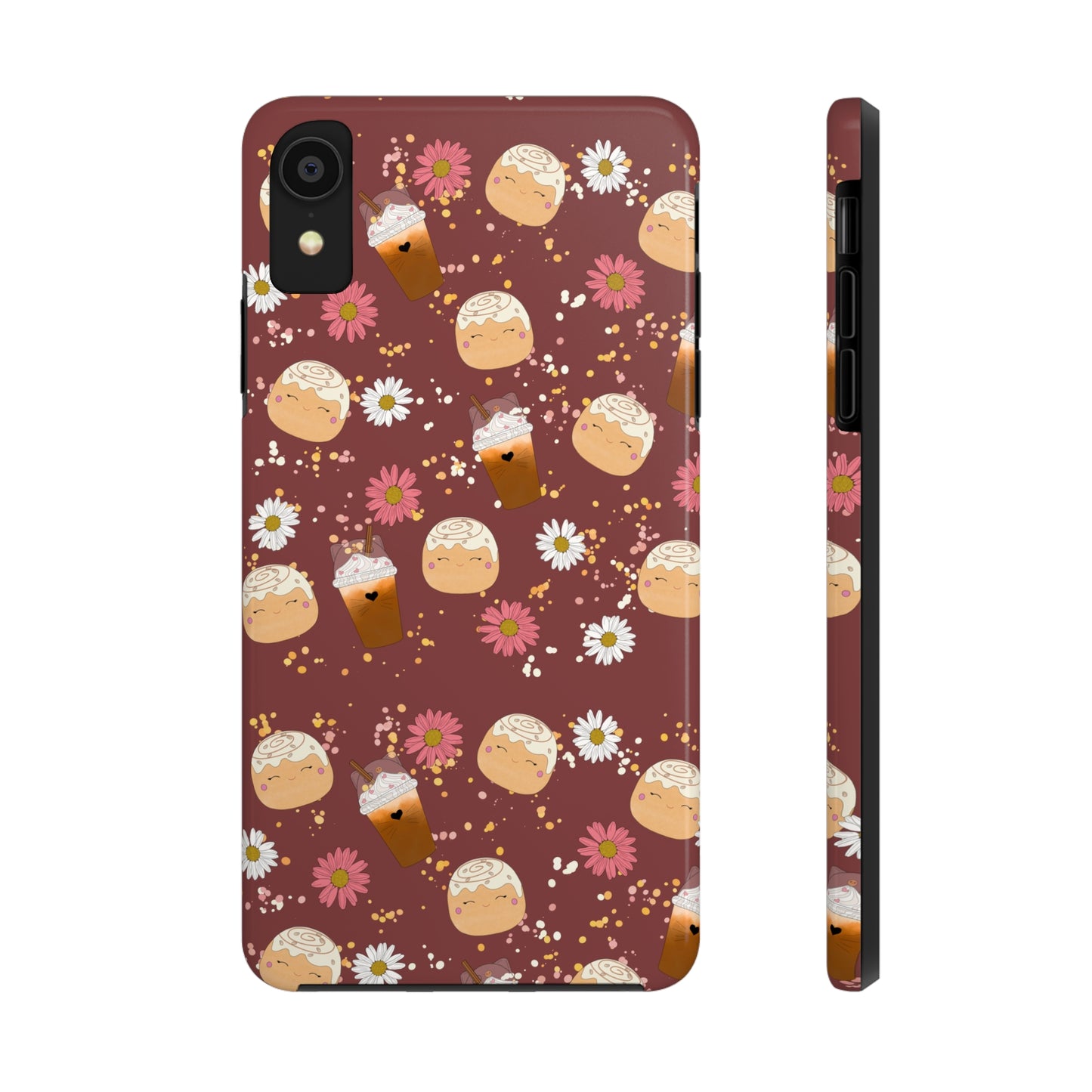 Cozy Cinnamon Bun squish inspired + Coffee an Pretty Flowers Tough Phone Case. iPhone 7, 8, X, 11, 12, 13, 14 & more