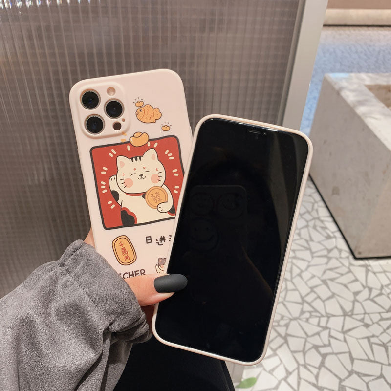 Cozy Lucky Cat with Boba Tea iPhone Case