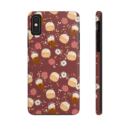 Cozy Cinnamon Bun squish inspired + Coffee an Pretty Flowers Tough Phone Case. iPhone 7, 8, X, 11, 12, 13, 14 & more