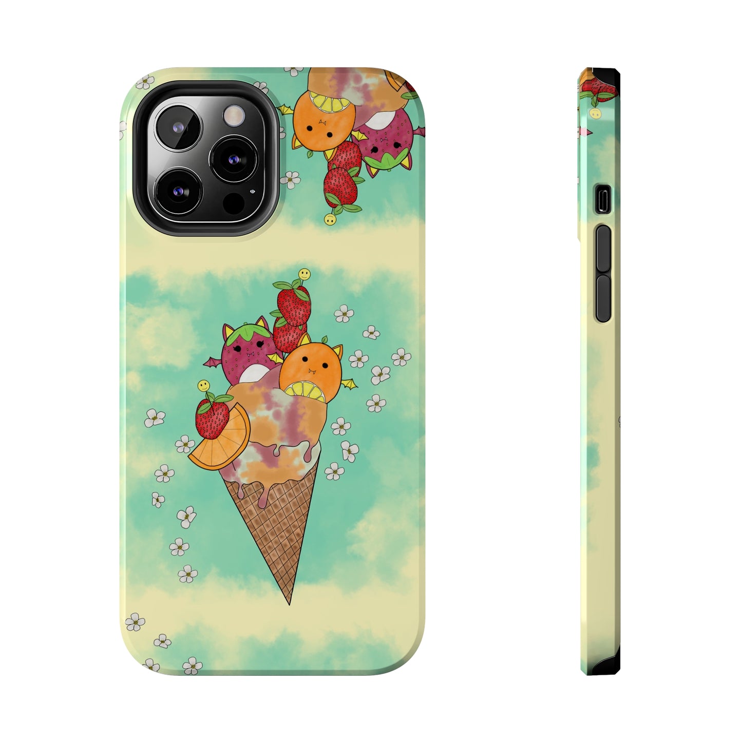 Cute Fruit Bats with Ice Cream and Fruit squish inspired Tough Phone Case. iPhone 14,13,12,11,10,9,8,7 + More