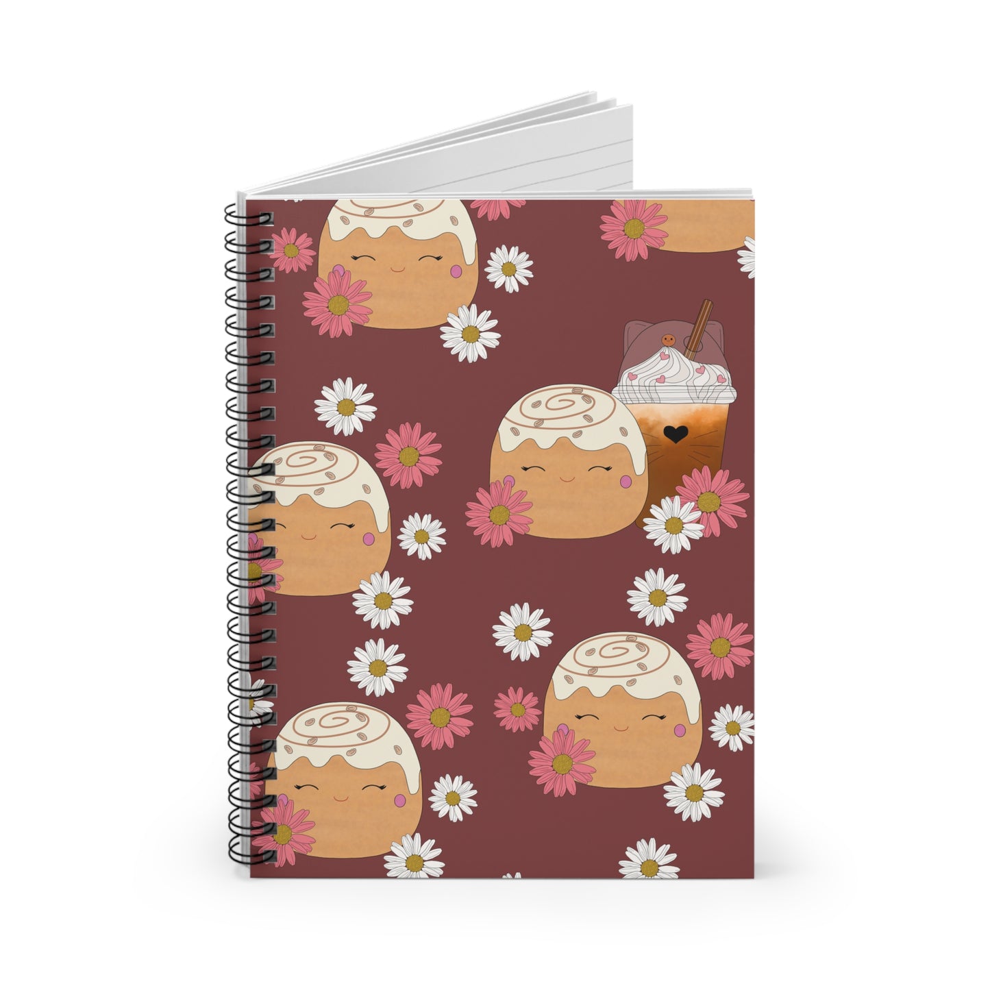 Cute Cinnamon Bun squish inspired +Flowers& Coffee (A) Spiral Notebook-Ruled Lined