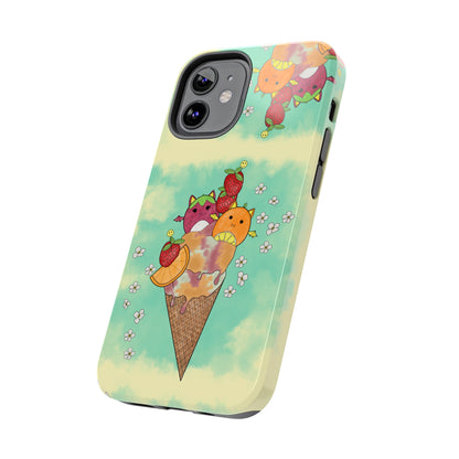 Cute Fruit Bats with Ice Cream and Fruit squish inspired Tough Phone Case. iPhone 14,13,12,11,10,9,8,7 + More