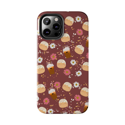 Cozy Cinnamon Bun squish inspired + Coffee an Pretty Flowers Tough Phone Case. iPhone 7, 8, X, 11, 12, 13, 14 & more