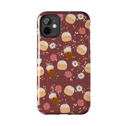 Cozy Cinnamon Bun squish inspired + Coffee an Pretty Flowers Tough Phone Case. iPhone 7, 8, X, 11, 12, 13, 14 & more