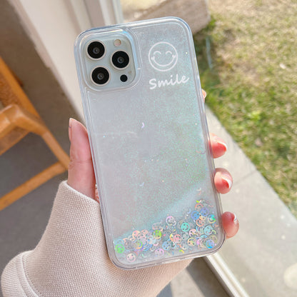 Encouraging Clear Glitter Smiley Phone Case for iPhones.