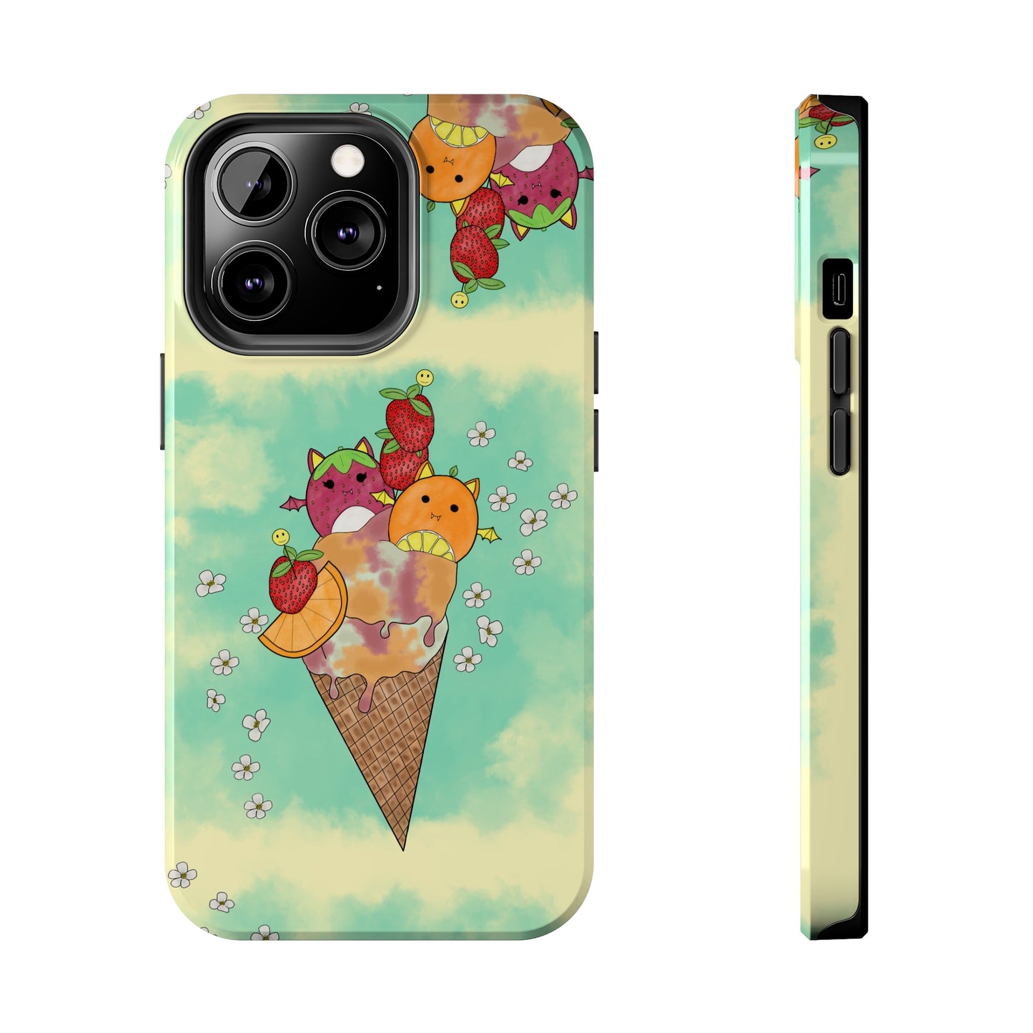 Cute Fruit Bats with Ice Cream and Fruit squish inspired Tough Phone Case. iPhone 14,13,12,11,10,9,8,7 + More