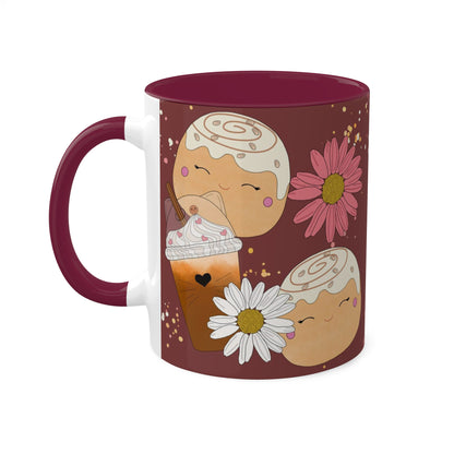 Cinnamon Bun squish inspired + Flowers and Coffee Colorful Mug, 11oz