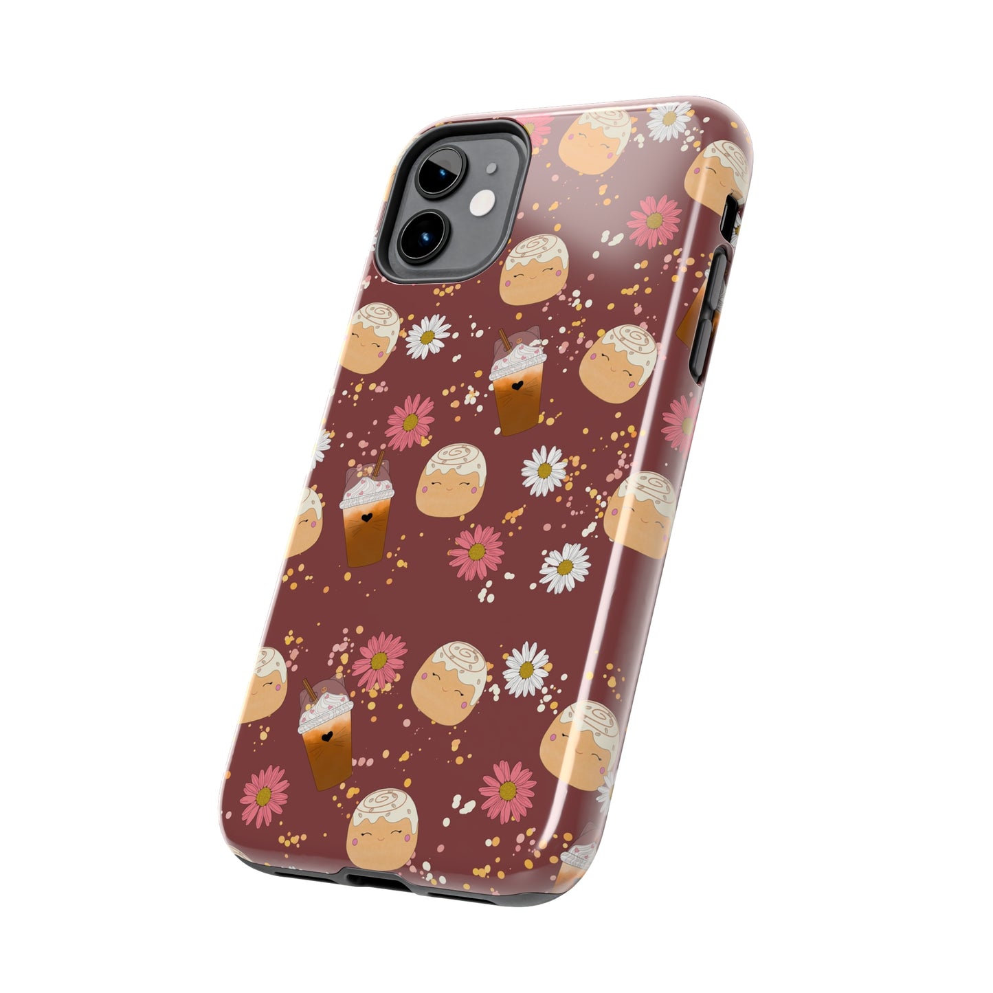 Cozy Cinnamon Bun squish inspired + Coffee an Pretty Flowers Tough Phone Case. iPhone 7, 8, X, 11, 12, 13, 14 & more