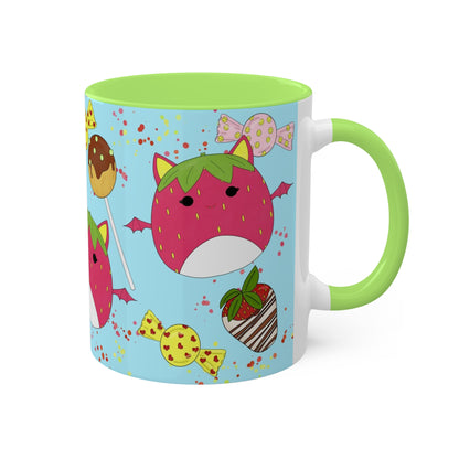 Cute Strawberry Fruit Batsquish inspired + Sweet Desserts Colorful Mug, 11oz