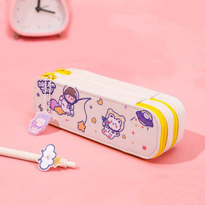 Kawaii Space Astronut Double-Layer Pencil Case