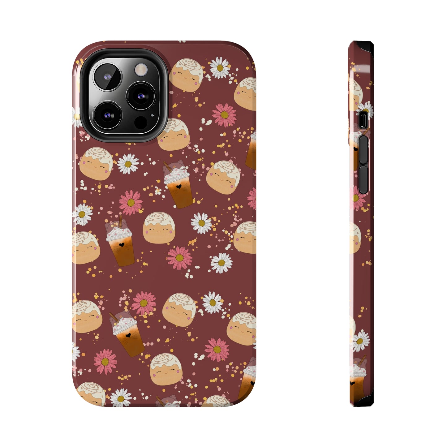 Cozy Cinnamon Bun squish inspired + Coffee an Pretty Flowers Tough Phone Case. iPhone 7, 8, X, 11, 12, 13, 14 & more