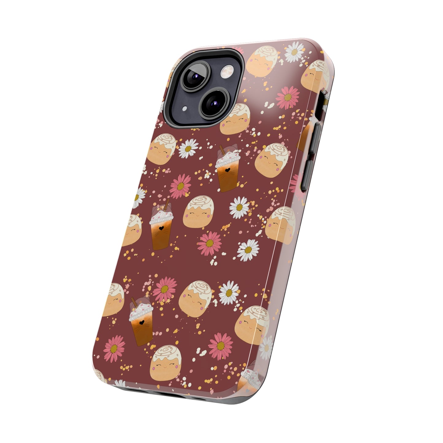 Cozy Cinnamon Bun squish inspired + Coffee an Pretty Flowers Tough Phone Case. iPhone 7, 8, X, 11, 12, 13, 14 & more