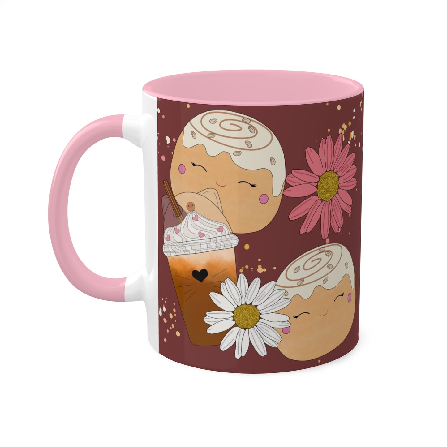 Cinnamon Bun squish inspired + Flowers and Coffee Colorful Mug, 11oz