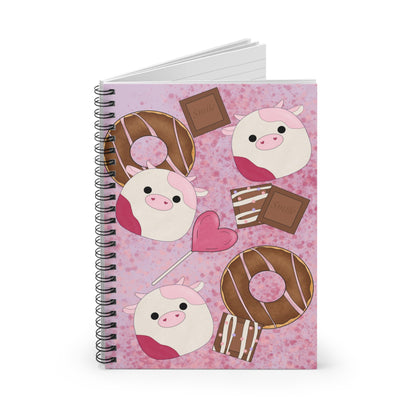 Cute Pink Cow squish inspired + Sweet Treats Spiral Notebook - Ruled Line