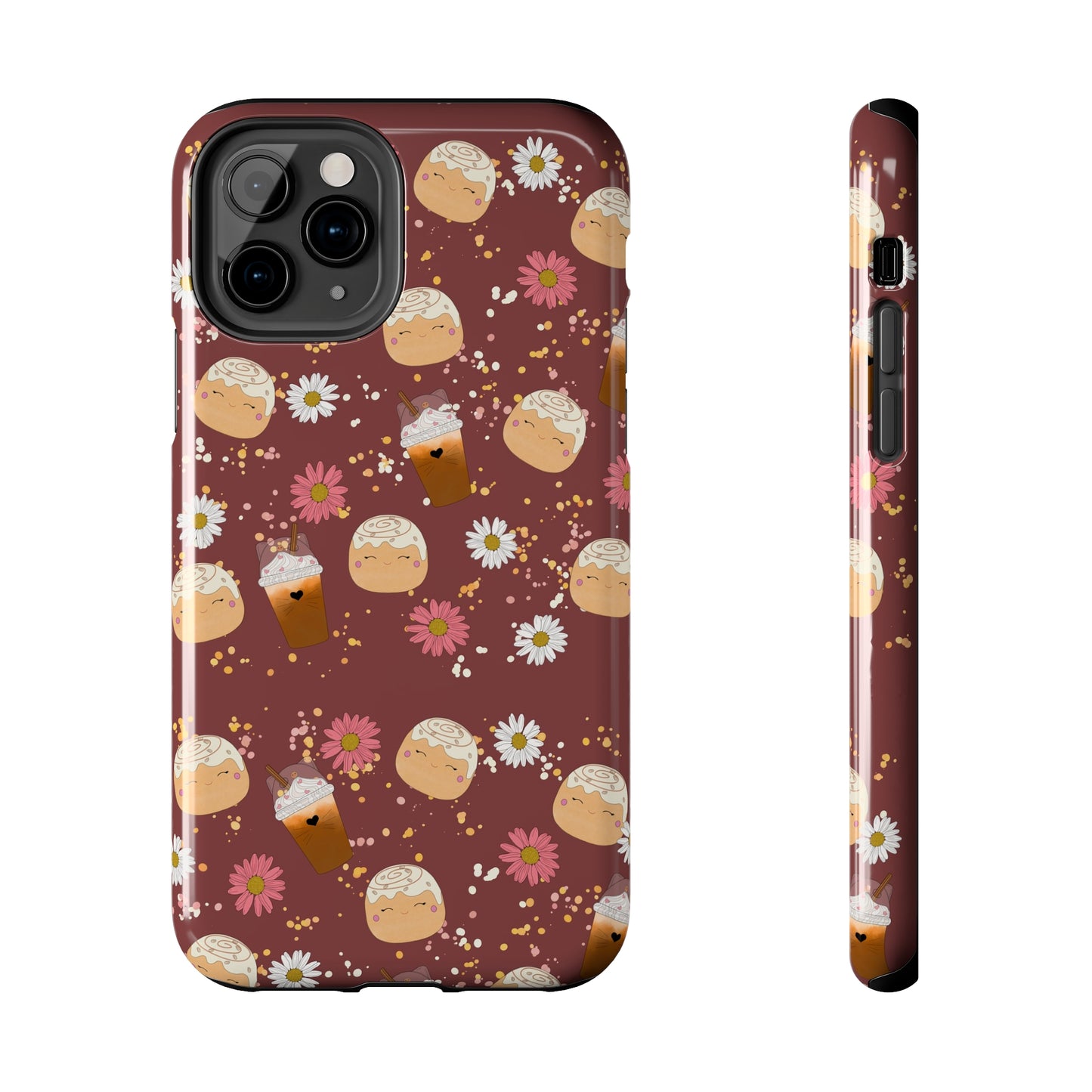 Cozy Cinnamon Bun squish inspired + Coffee an Pretty Flowers Tough Phone Case. iPhone 7, 8, X, 11, 12, 13, 14 & more