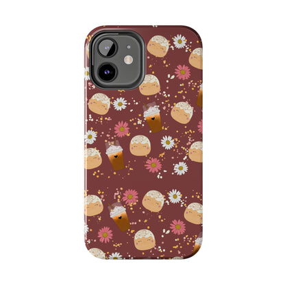 Cozy Cinnamon Bun squish inspired + Coffee an Pretty Flowers Tough Phone Case. iPhone 7, 8, X, 11, 12, 13, 14 & more