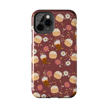 Cozy Cinnamon Bun squish inspired + Coffee an Pretty Flowers Tough Phone Case. iPhone 7, 8, X, 11, 12, 13, 14 & more