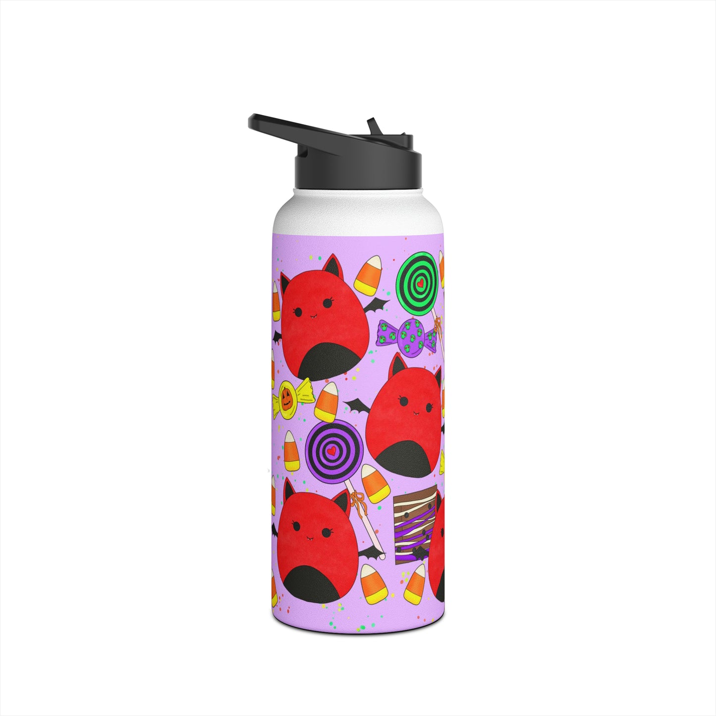 Cute Halloween Bat squish inspired +Candies(A) Stainless Steel Water Bottle, Straw Lid 32oz