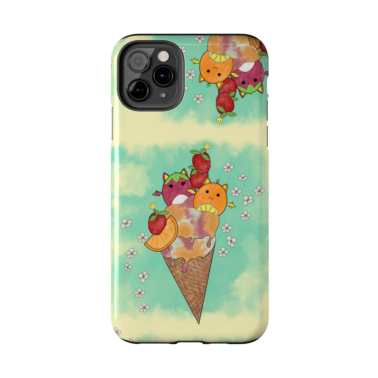 Cute Fruit Bats with Ice Cream and Fruit squish inspired Tough Phone Case. iPhone 14,13,12,11,10,9,8,7 + More