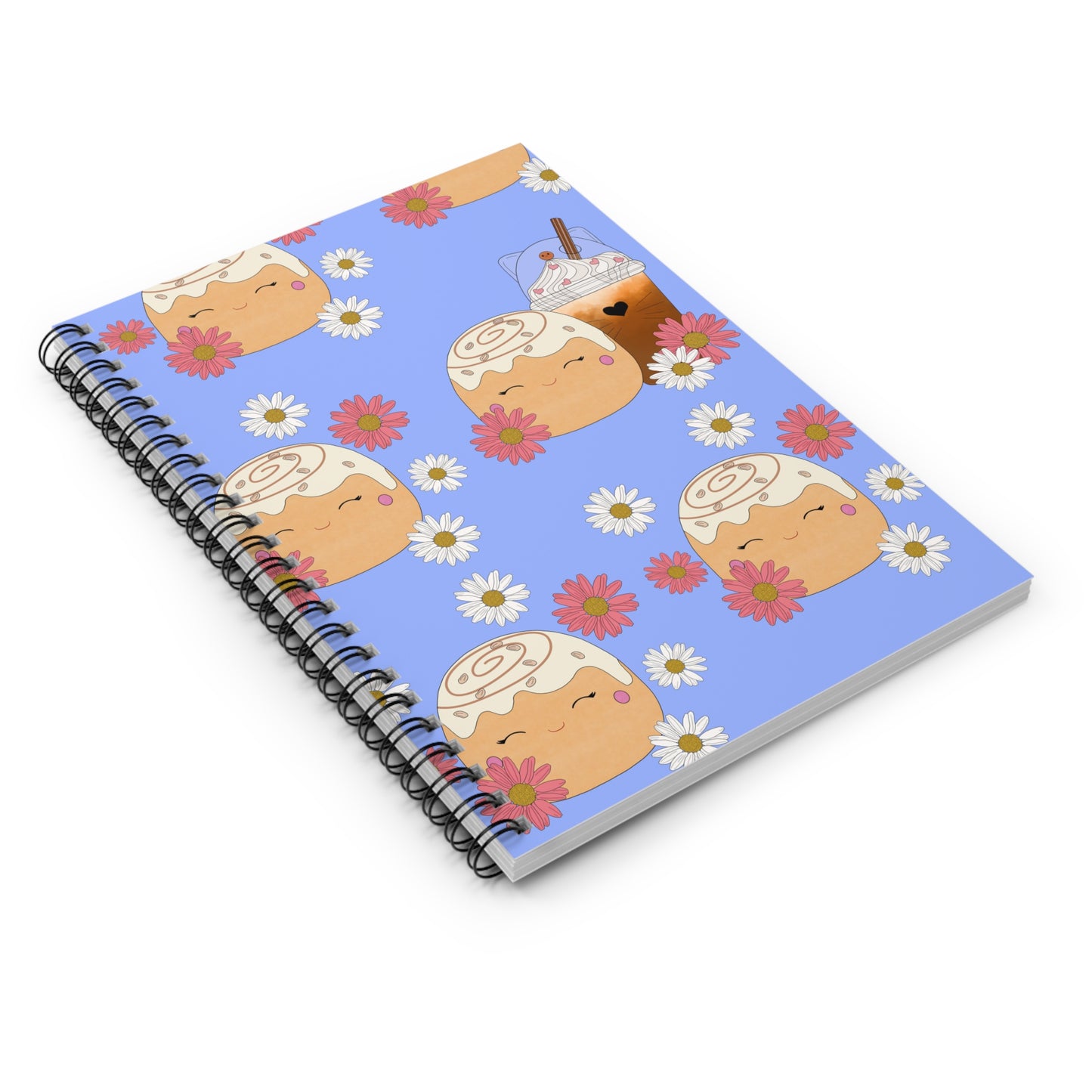 Cute Cinnamon Bun squish inspired +Coffee & Flowers (B) Spiral Notebook - Ruled Line