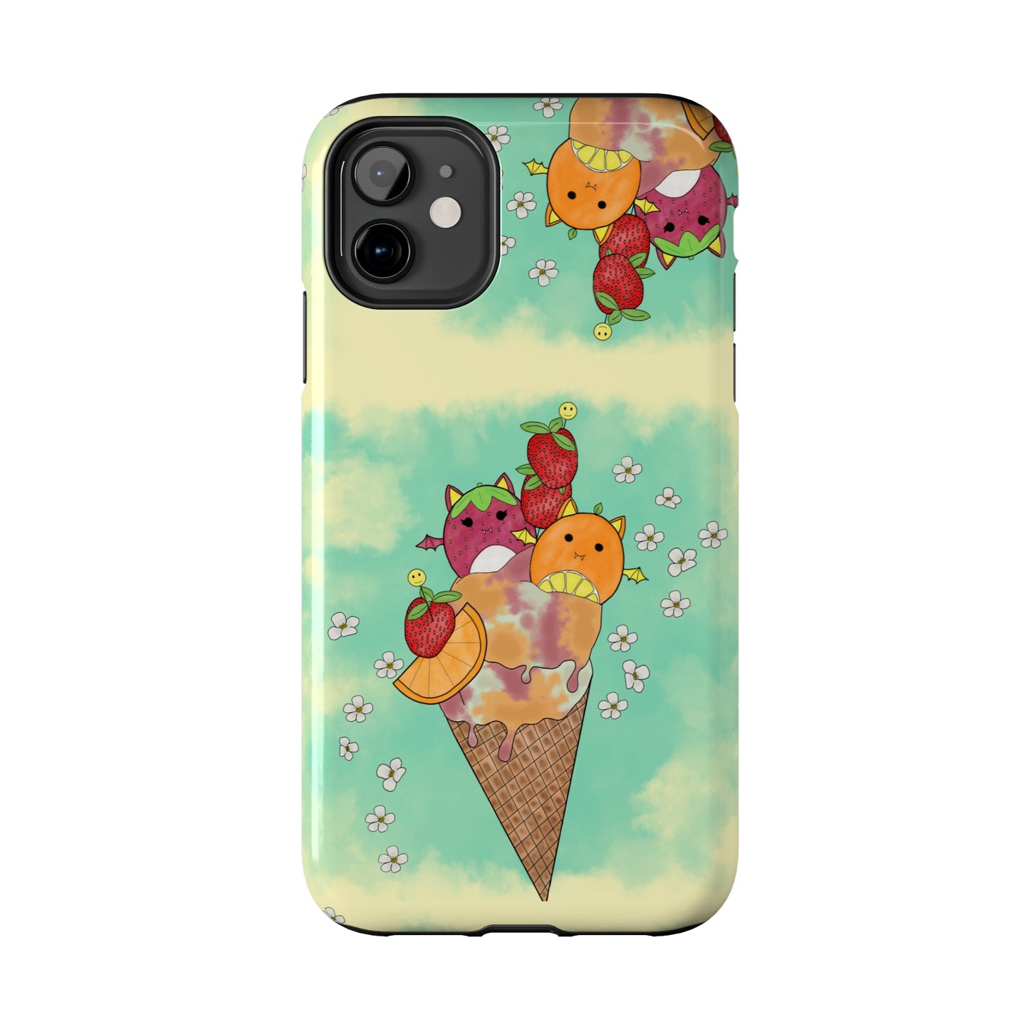 Cute Fruit Bats with Ice Cream and Fruit squish inspired Tough Phone Case. iPhone 14,13,12,11,10,9,8,7 + More