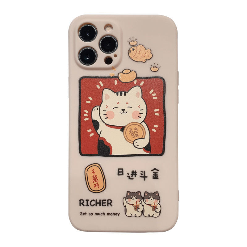 Cozy Lucky Cat with Boba Tea iPhone Case