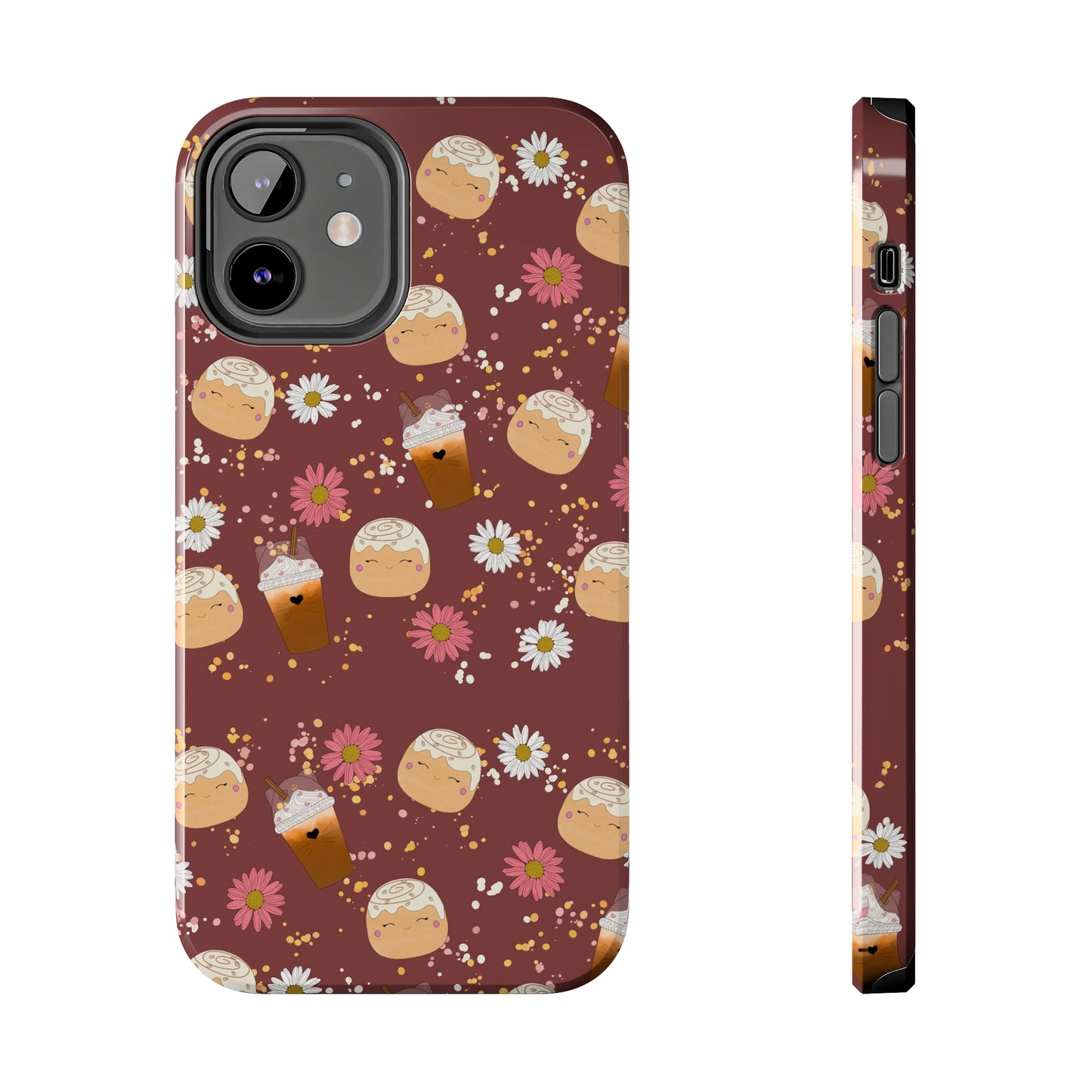 Cozy Cinnamon Bun squish inspired + Coffee an Pretty Flowers Tough Phone Case. iPhone 7, 8, X, 11, 12, 13, 14 & more