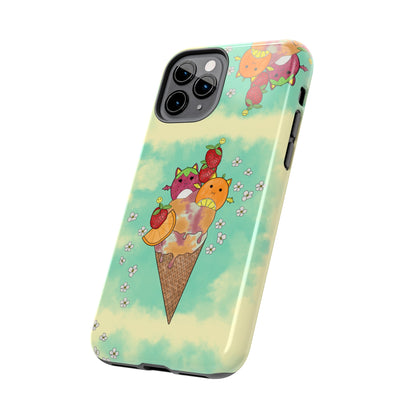 Cute Fruit Bats with Ice Cream and Fruit squish inspired Tough Phone Case. iPhone 14,13,12,11,10,9,8,7 + More