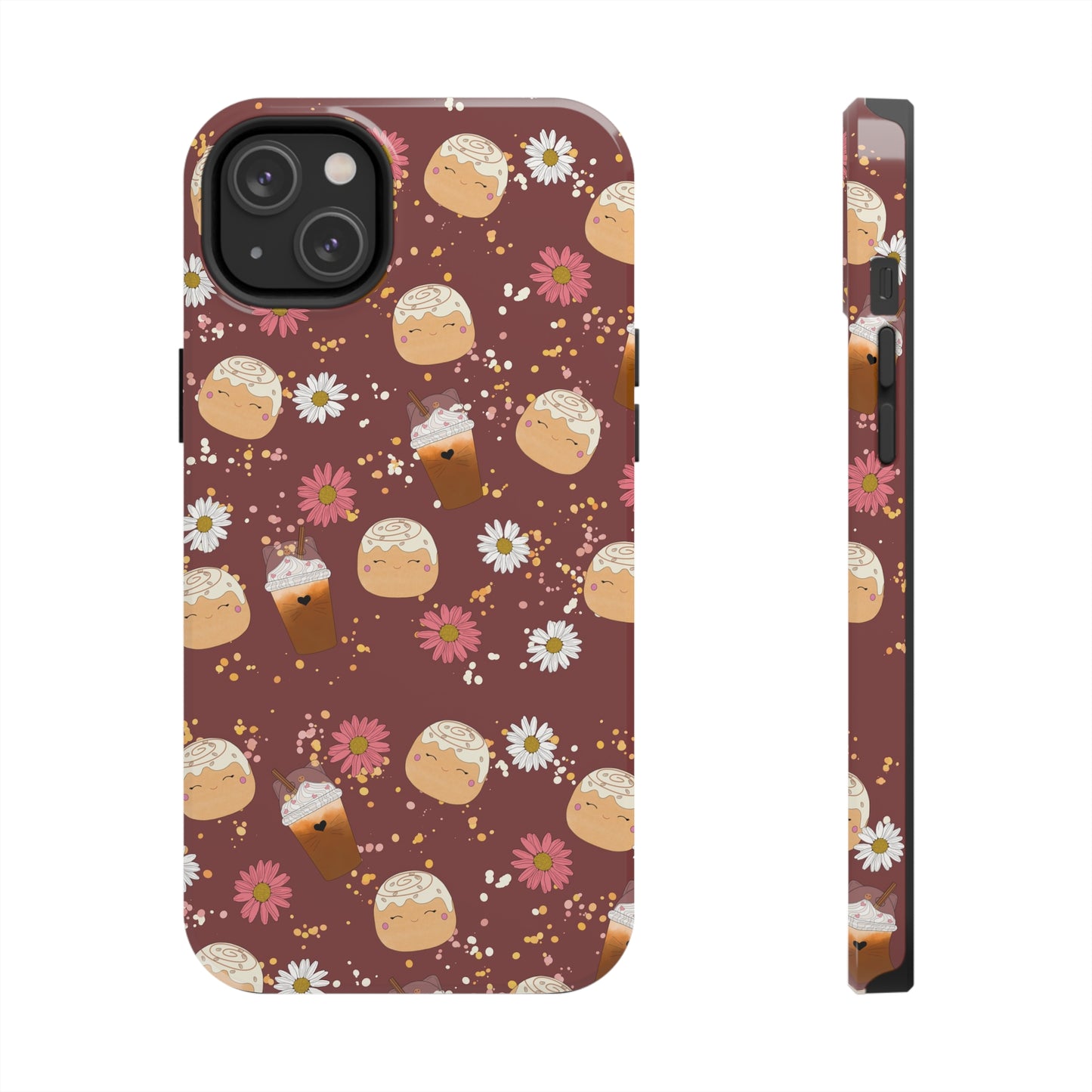 Cozy Cinnamon Bun squish inspired + Coffee an Pretty Flowers Tough Phone Case. iPhone 7, 8, X, 11, 12, 13, 14 & more