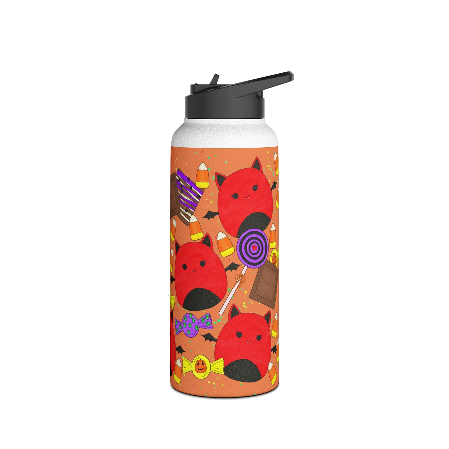 Cute Halloween Bat squish inspired +Candies(A) Stainless Steel Water Bottle, Straw Lid 32oz