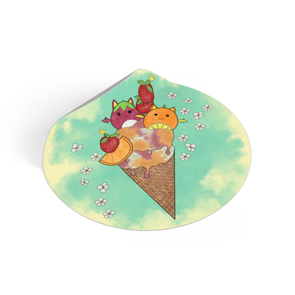 Cute Fruit Bats squish inspired +Ice Cream Round Vinyl Stickers