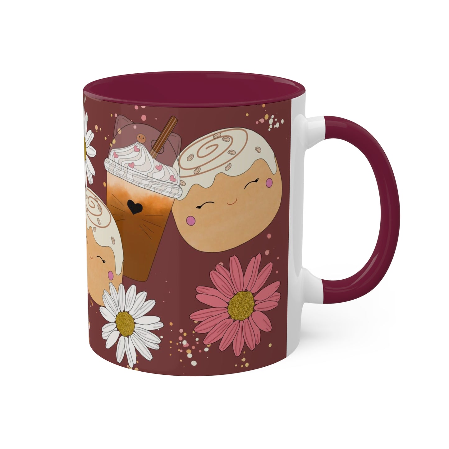 Cinnamon Bun squish inspired + Flowers and Coffee Colorful Mug, 11oz