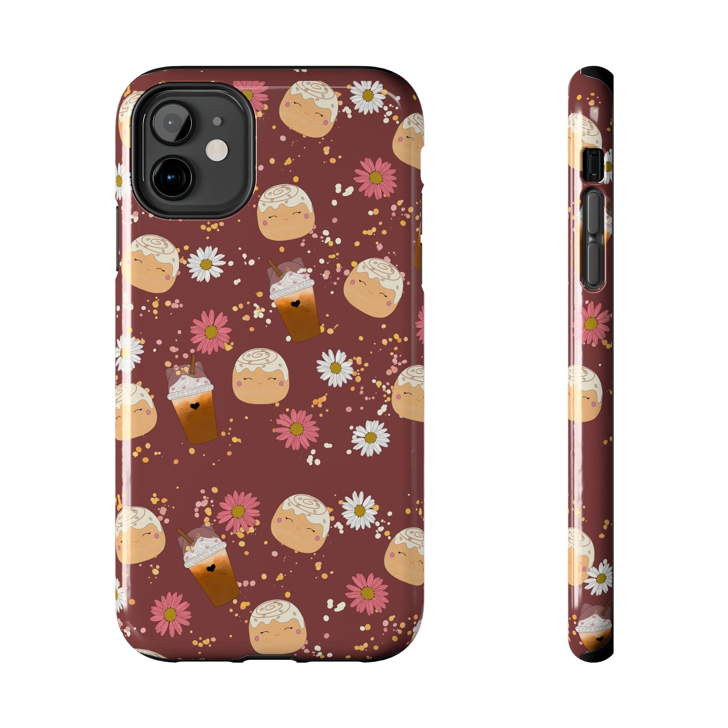 Cozy Cinnamon Bun squish inspired + Coffee an Pretty Flowers Tough Phone Case. iPhone 7, 8, X, 11, 12, 13, 14 & more