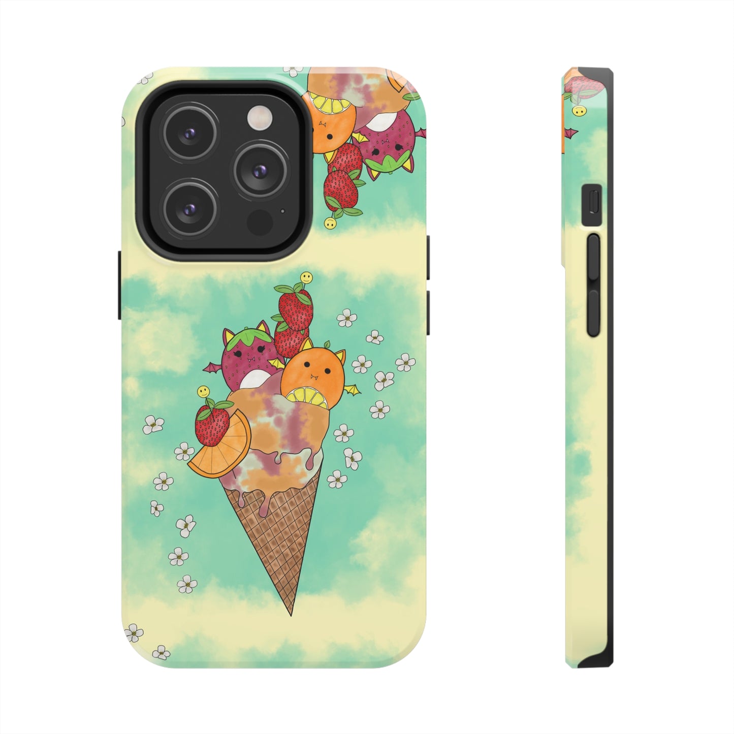 Cute Fruit Bats with Ice Cream and Fruit squish inspired Tough Phone Case. iPhone 14,13,12,11,10,9,8,7 + More