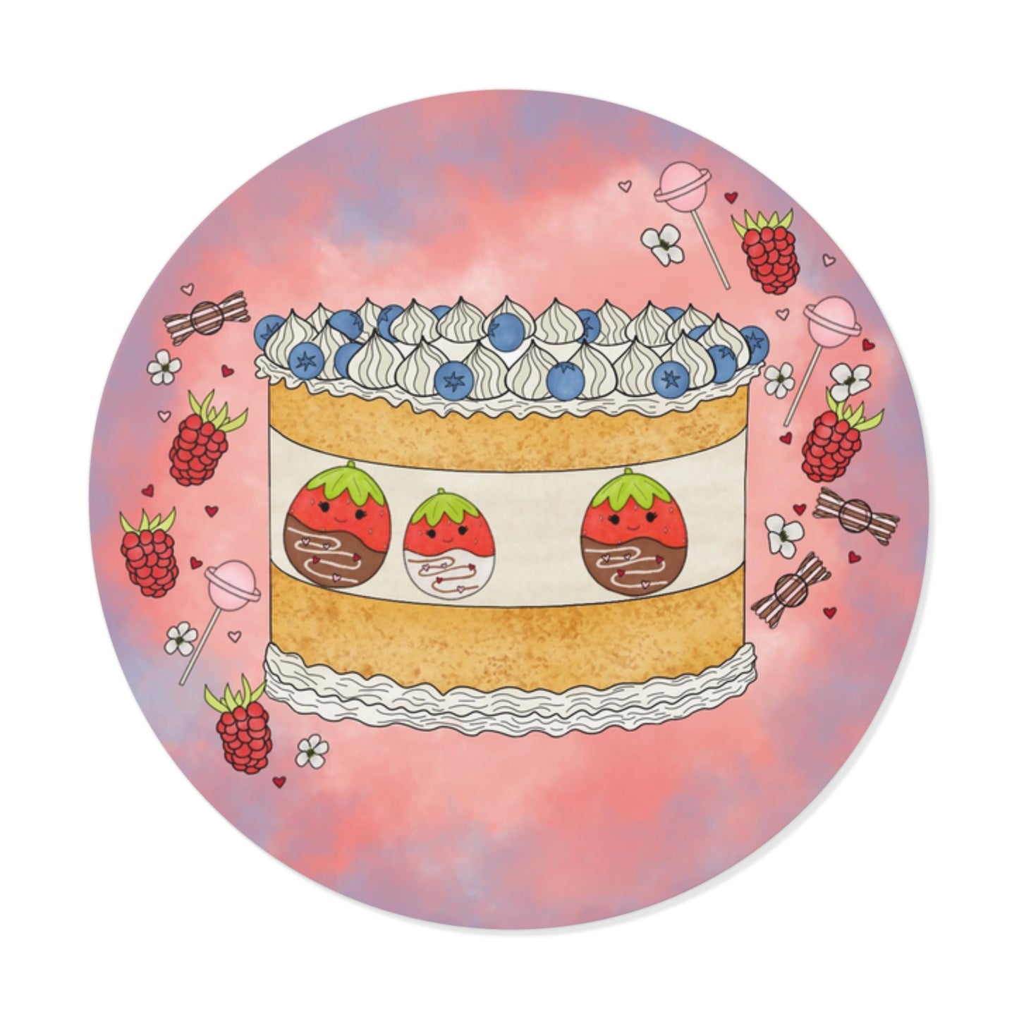 Tasty Chocolate Strawberries squish inspired + Cake (B)  Round Vinyl Stickers