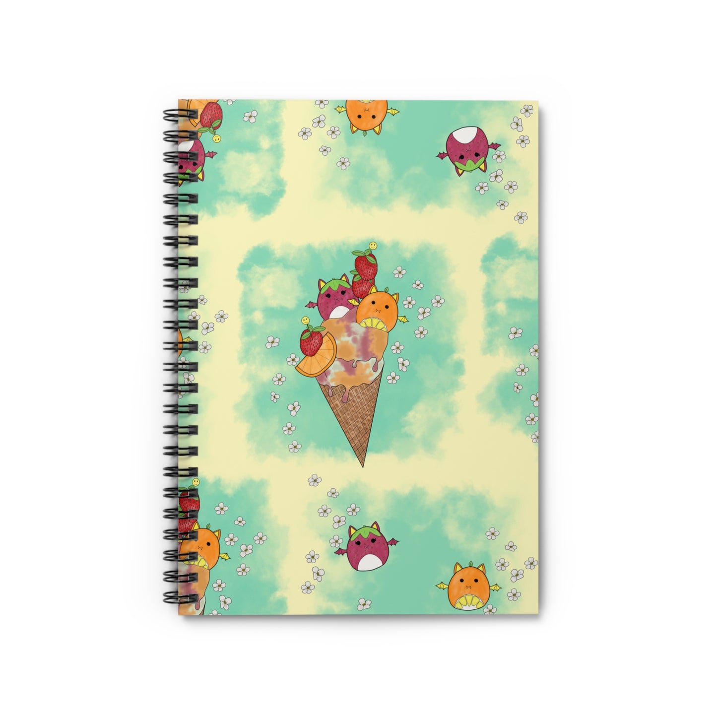 Cute Fruit Bats squish inspired +Ice Cream Spiral Notebook - Ruled Line