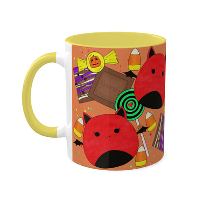 Cute Halloween Bat squish inspired+Treats (B) Colorful Mug, 11oz