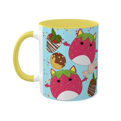 Cute Strawberry Fruit Batsquish inspired + Sweet Desserts Colorful Mug, 11oz