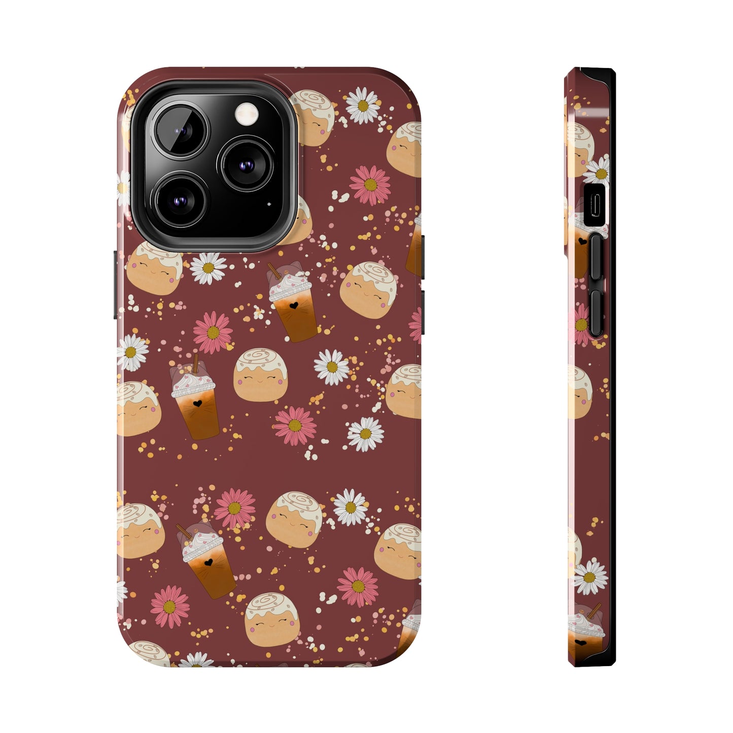 Cozy Cinnamon Bun squish inspired + Coffee an Pretty Flowers Tough Phone Case. iPhone 7, 8, X, 11, 12, 13, 14 & more