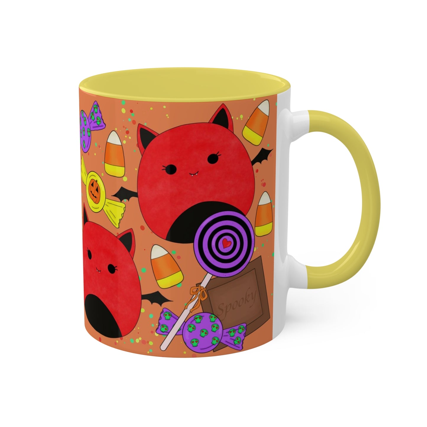 Cute Halloween Bat squish inspired+Treats (B) Colorful Mug, 11oz