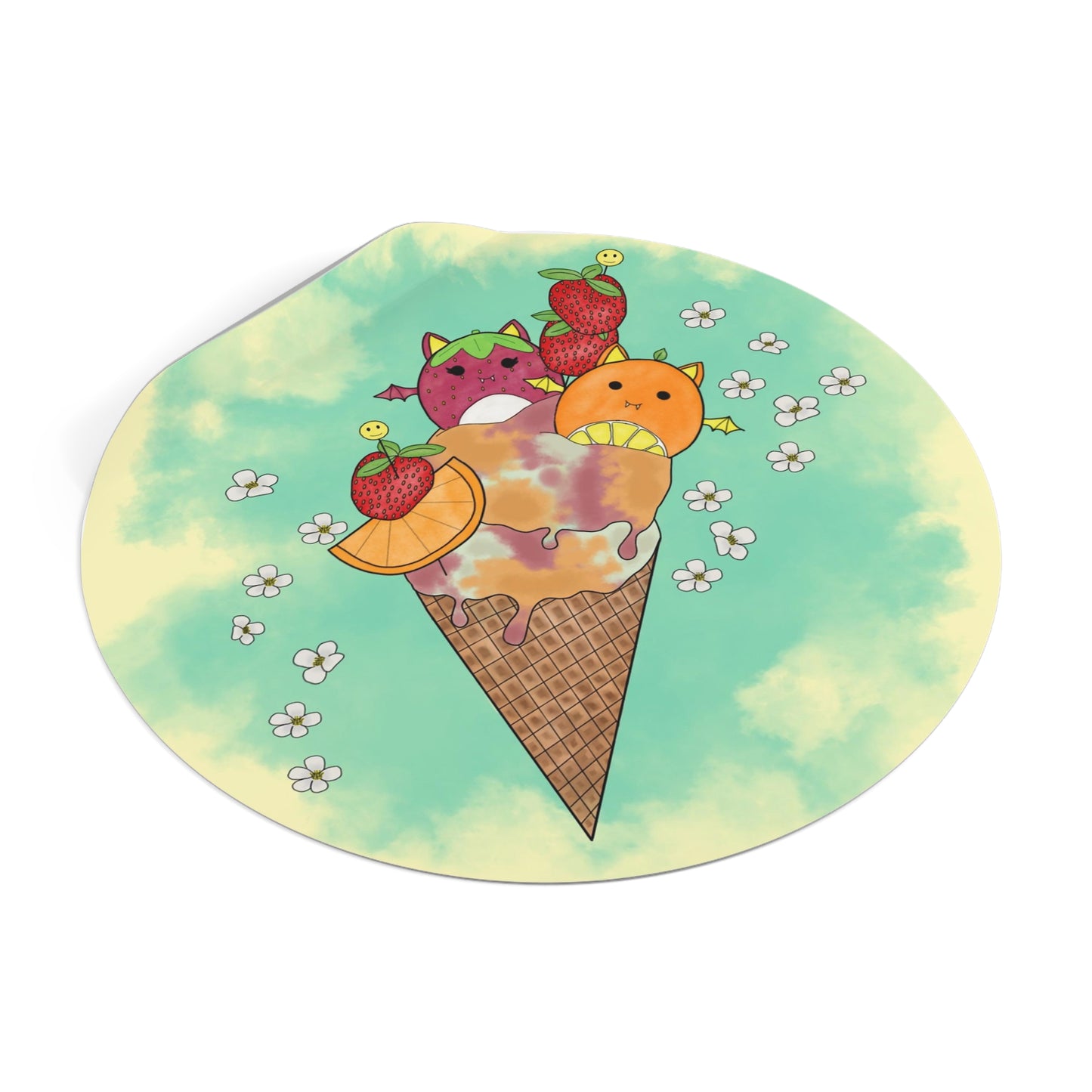 Cute Fruit Bats squish inspired +Ice Cream Round Vinyl Stickers