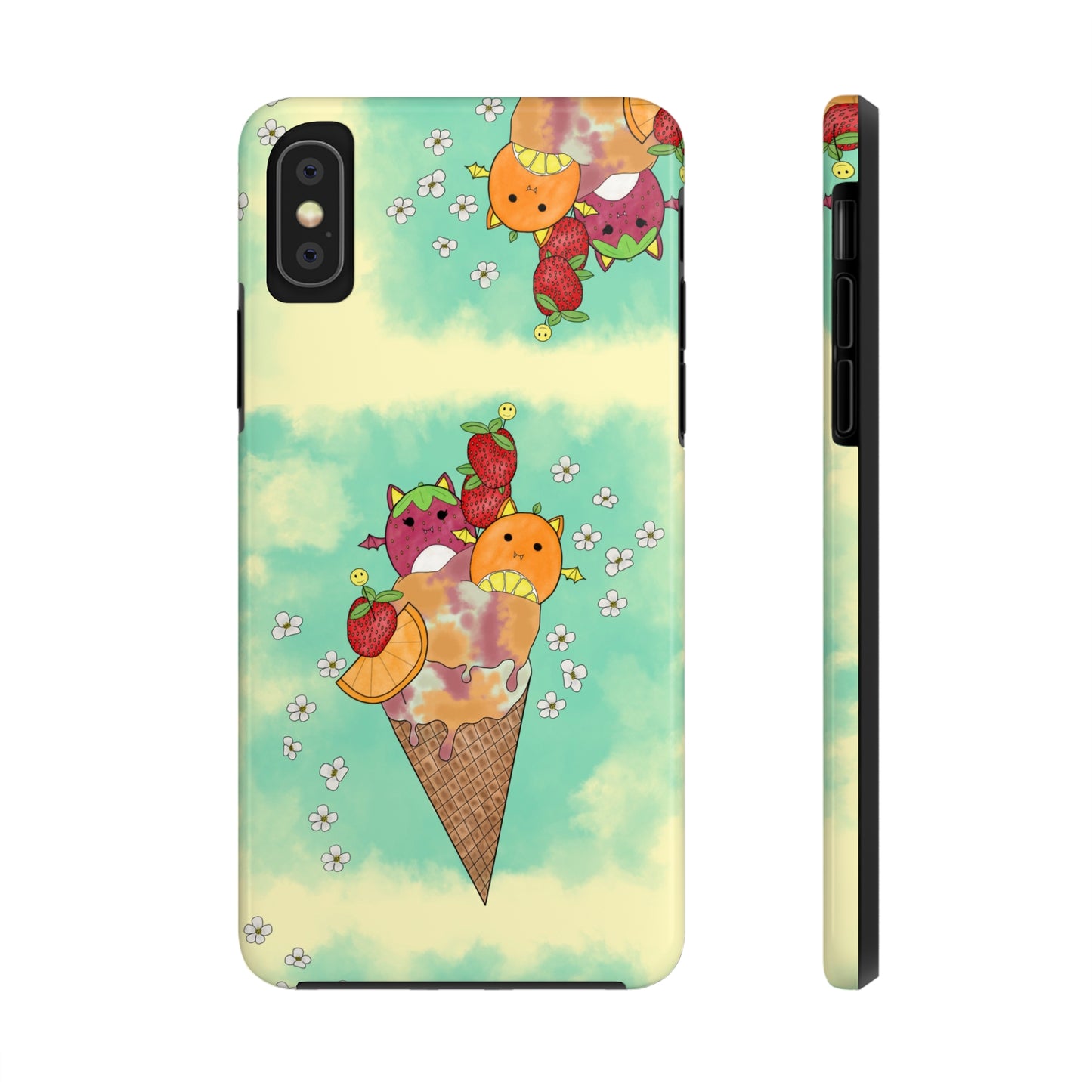 Cute Fruit Bats with Ice Cream and Fruit squish inspired Tough Phone Case. iPhone 14,13,12,11,10,9,8,7 + More