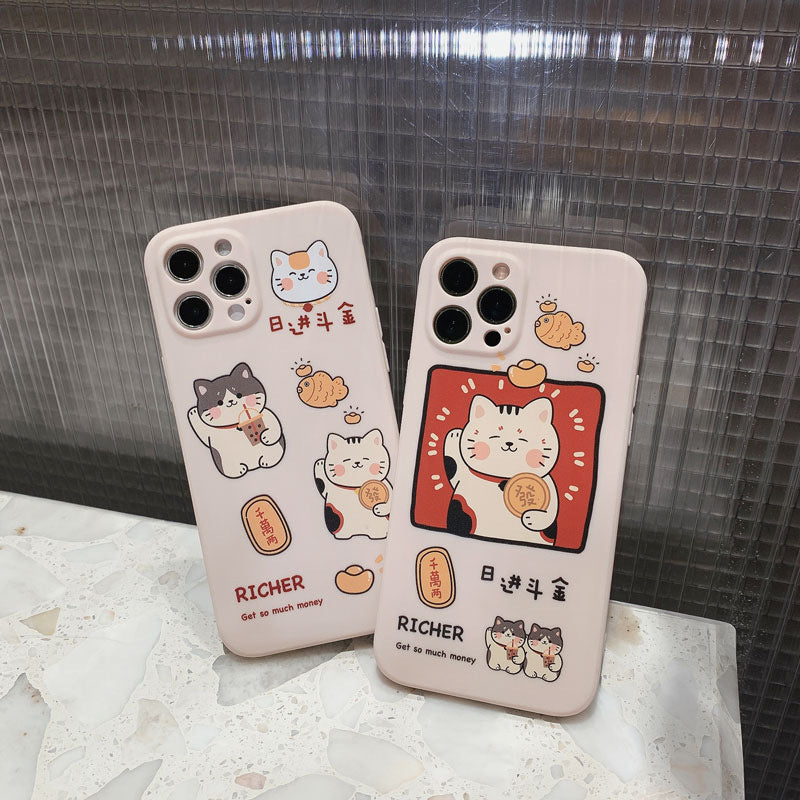 Cozy Lucky Cat with Boba Tea iPhone Case