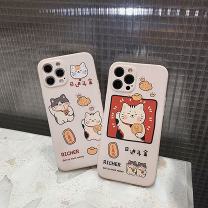 Cozy Lucky Cat with Boba Tea iPhone Case