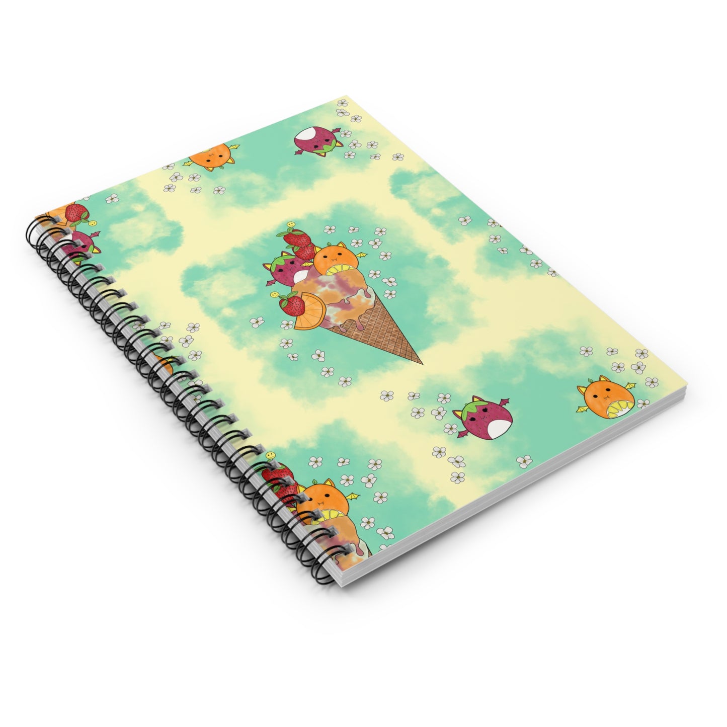 Cute Fruit Bats squish inspired +Ice Cream Spiral Notebook - Ruled Line