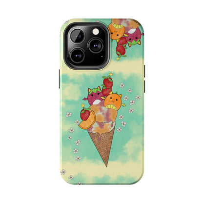 Cute Fruit Bats with Ice Cream and Fruit squish inspired Tough Phone Case. iPhone 14,13,12,11,10,9,8,7 + More