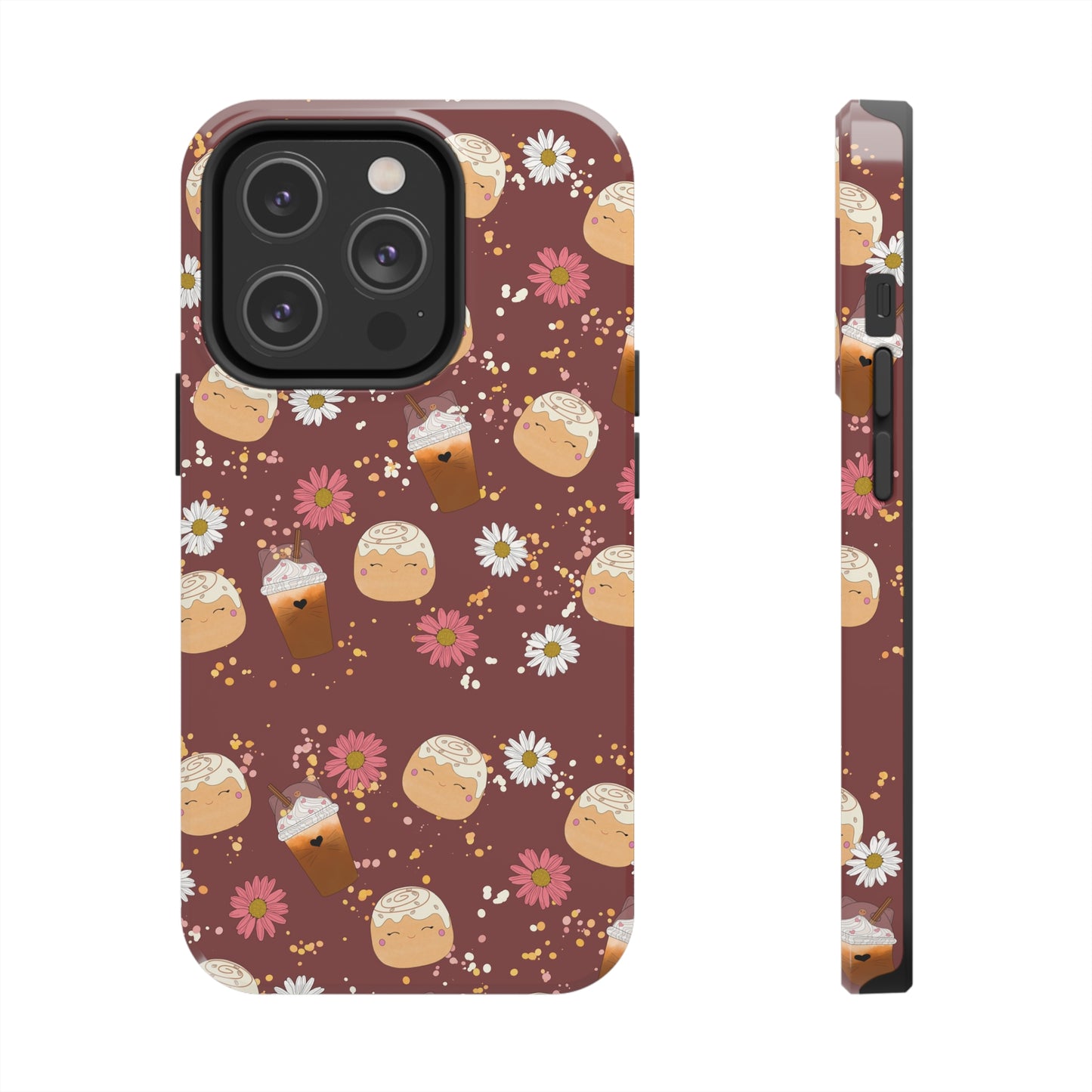 Cozy Cinnamon Bun squish inspired + Coffee an Pretty Flowers Tough Phone Case. iPhone 7, 8, X, 11, 12, 13, 14 & more