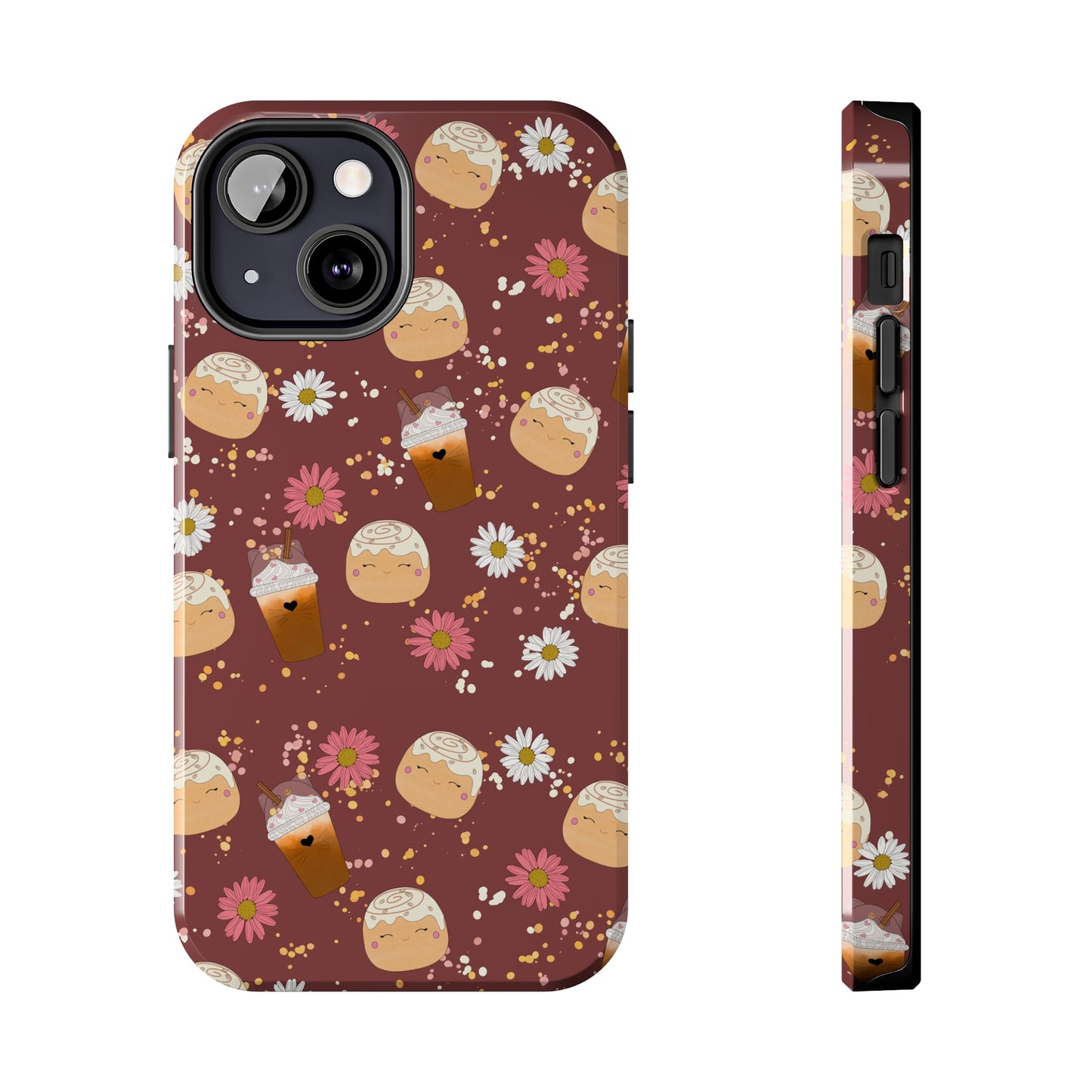 Cozy Cinnamon Bun squish inspired + Coffee an Pretty Flowers Tough Phone Case. iPhone 7, 8, X, 11, 12, 13, 14 & more