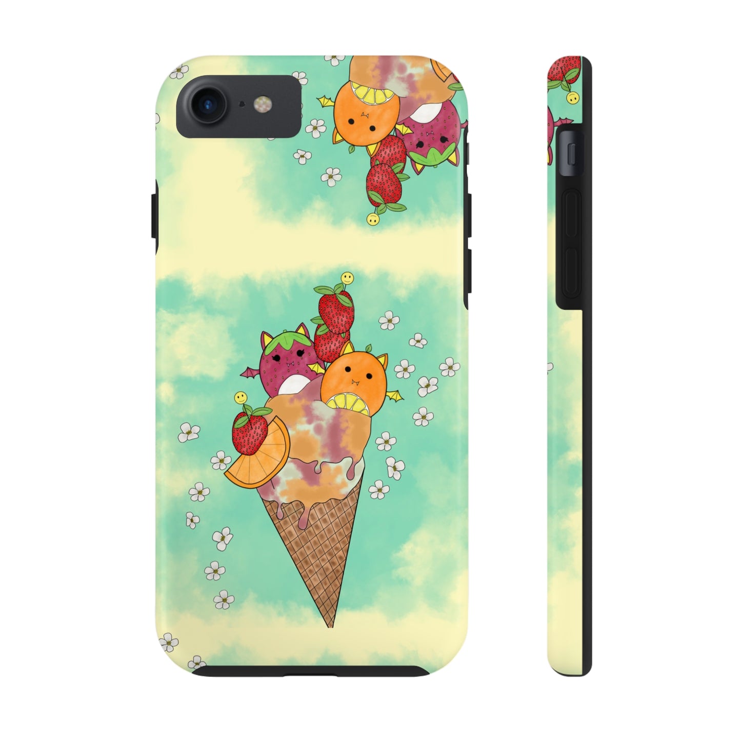 Cute Fruit Bats with Ice Cream and Fruit squish inspired Tough Phone Case. iPhone 14,13,12,11,10,9,8,7 + More